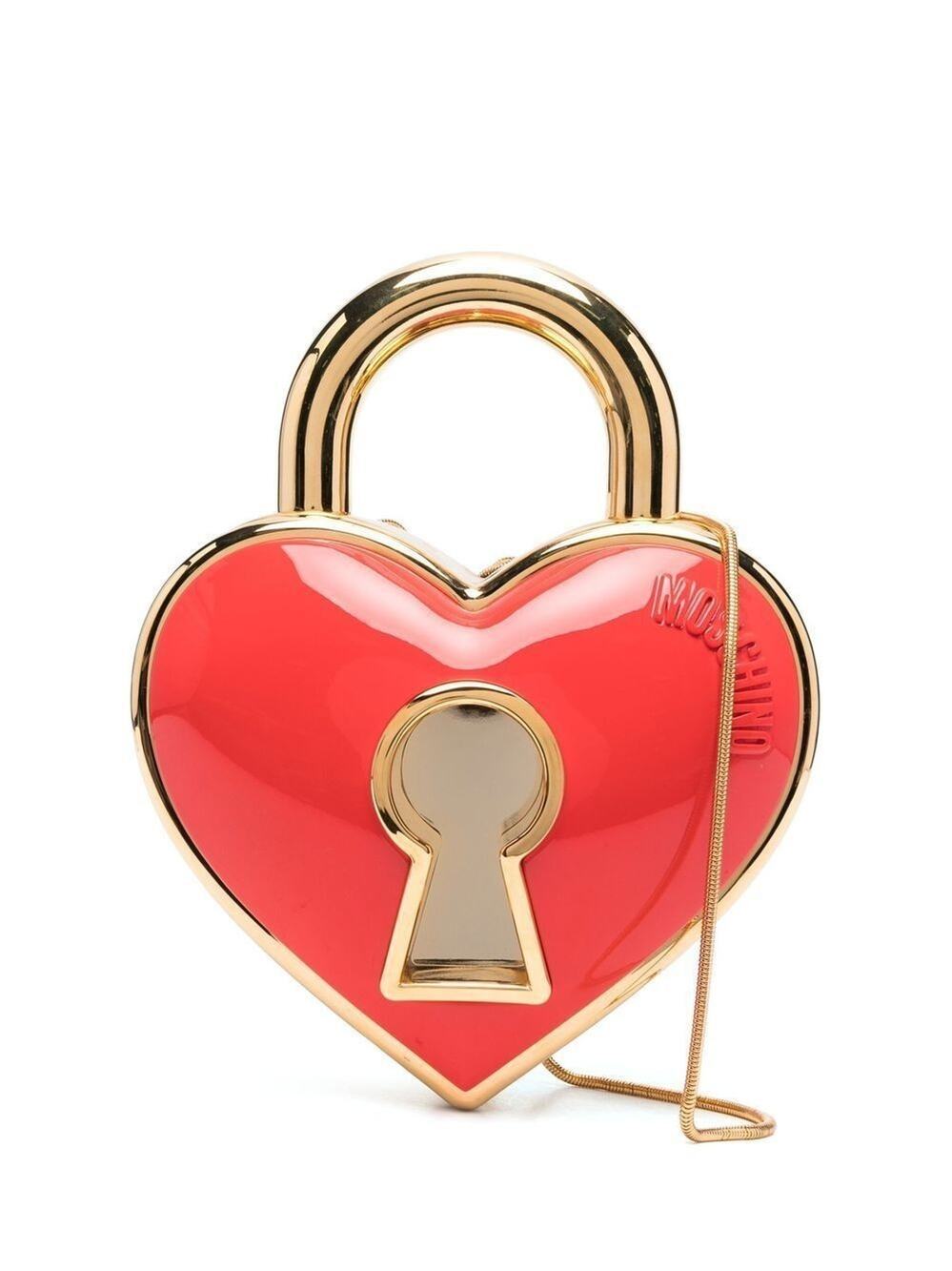 SS23 Moschino Couture Jeremy Scott Padlock Heart Shaped Red Handle Leather Bag
